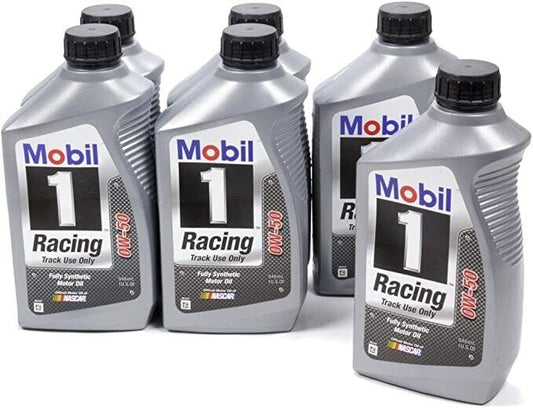 Mobil 1 Racing 0W-50 full synthetic motor oil, case of six 1 quart bottles