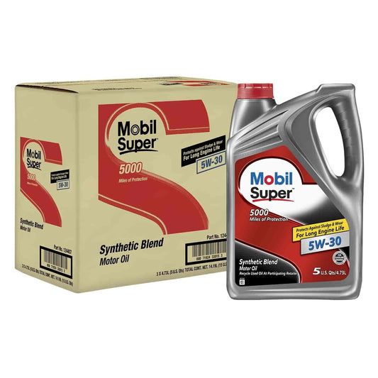 Mobil Super 5W-30 synthetic blend motor oil, 15 quarts