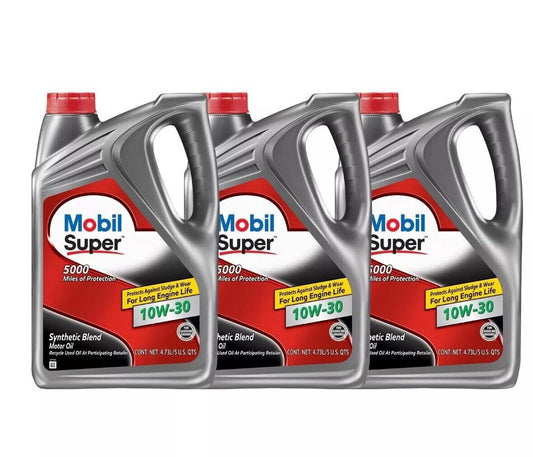Mobil Super 10W-30 synthetic blend engine oil, 3 gallon jug