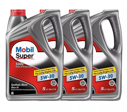 Mobil Super 5W-30 synthetic blend engine oil, 3 gallon jug