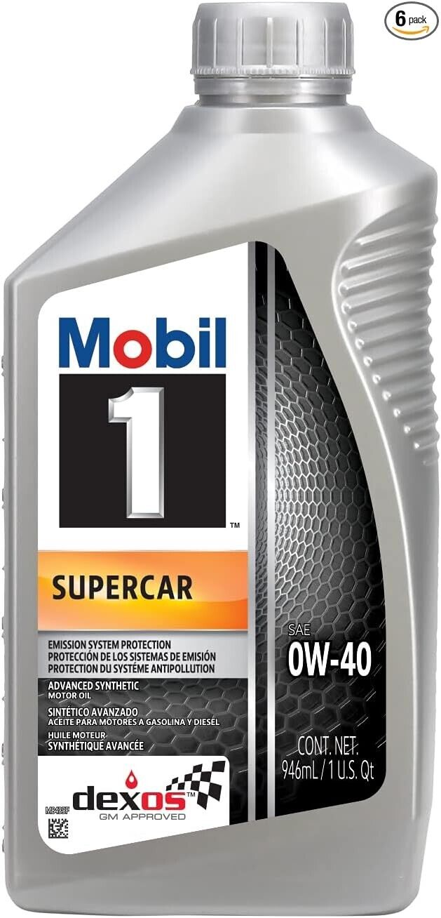 Mobil 1 Supercar 0W-40 full synthetic motor oil, case of six 1 quart bottles
