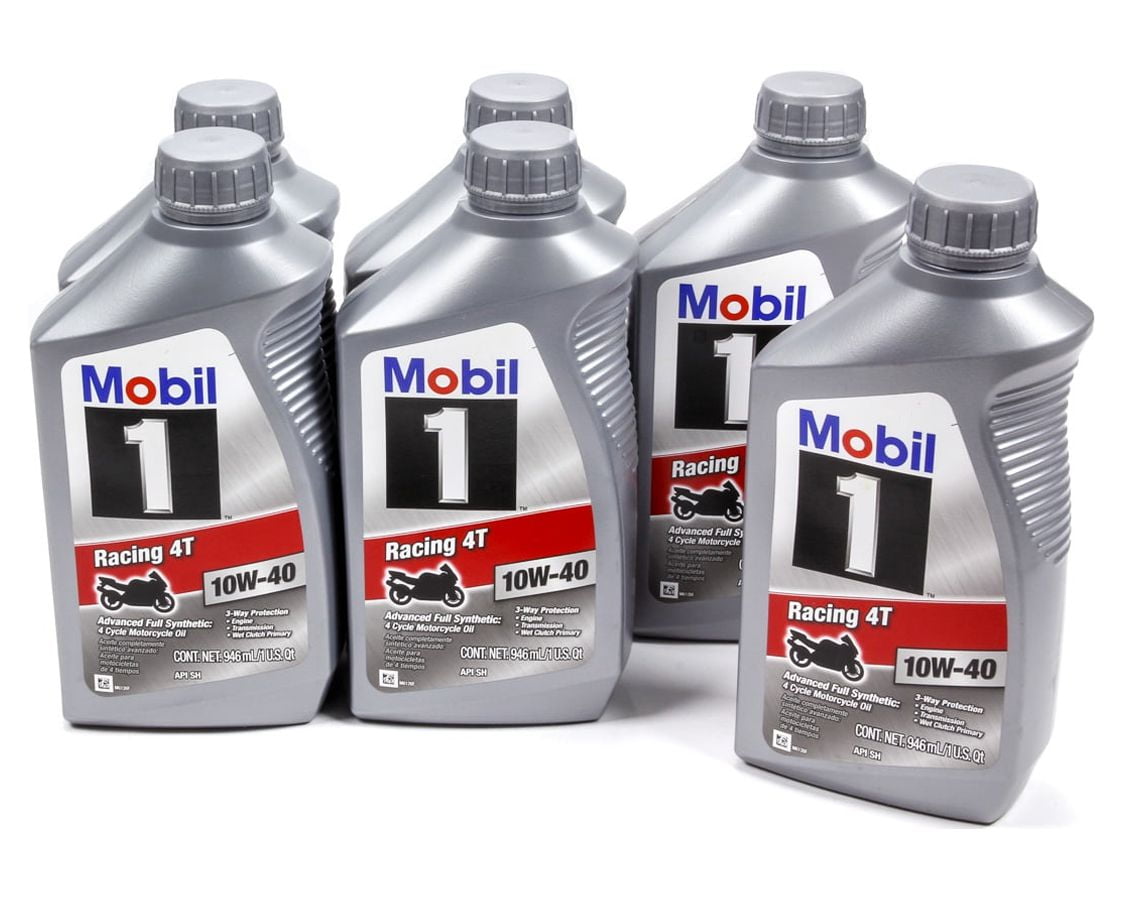 Mobil 1 Racing 4T 10W-40 full synthetic motorcycle oil, case of 6