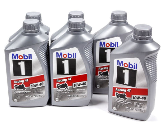 Mobil 1 Racing 4T 10W-40 full synthetic motorcycle oil, case of 6