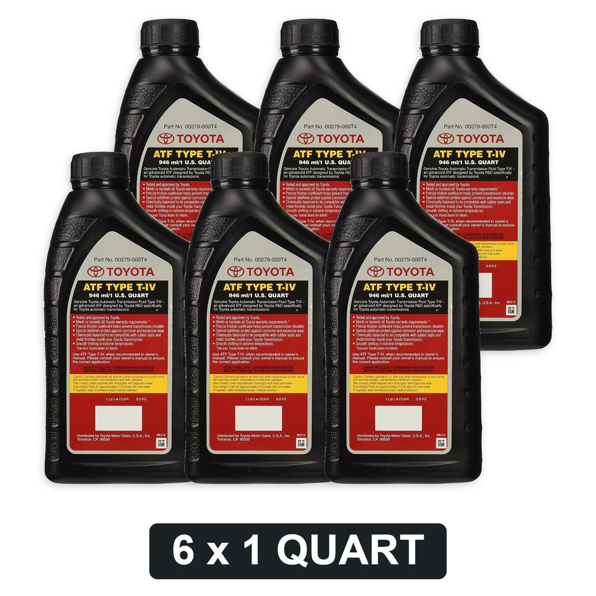 Toyota Genuine ATF Type T-IV Automatic Transmission Fluid - 1 Quart, Case of 6 (00279-000T4)