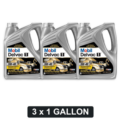 Mobil Delvac 1 ESP 5W-40 Full Synthetic Diesel Engine Oil - 1 Gallon, Case of 3 (127863)