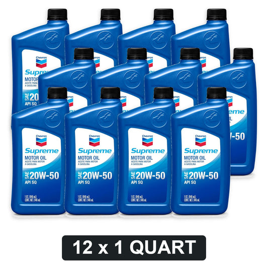 Chevron Supreme 20W-50 Conventional Motor Oil - 1 Quart, Case of 12 (83726)