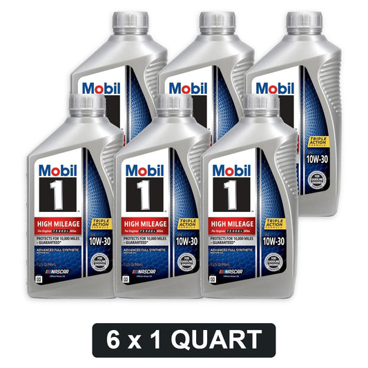 Mobil 1 High Mileage 10W-30 Full Synthetic Motor Oil - 1 Quart, Case of 6 (103535)