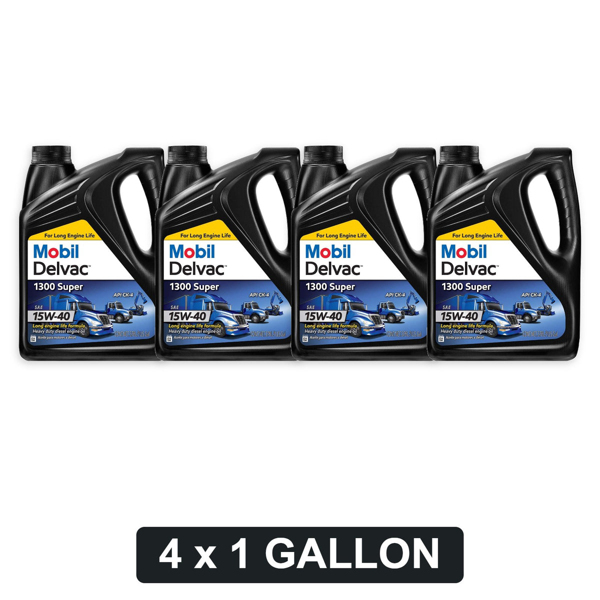 Mobil Delvac 1300 Super 15W-40 Synthetic Blend Diesel Engine Oil - 1 Gallon, Case of 4 (122492)
