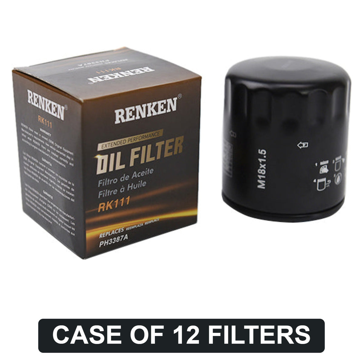RENKEN RK111 Oil Filter, Replaces PF47 / PH3387A - Chevy S10, 4.3 V6 - Case of 12