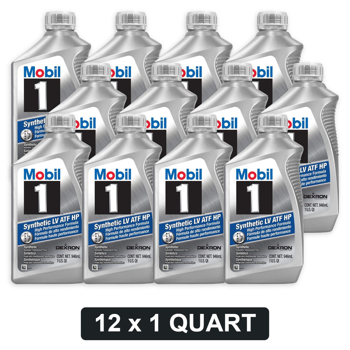Mobil 1 Synthetic LV ATF HP DEXRON HP Transmission Fluid for GM 8L90 - 1 Quart, 12-Pack (124715)