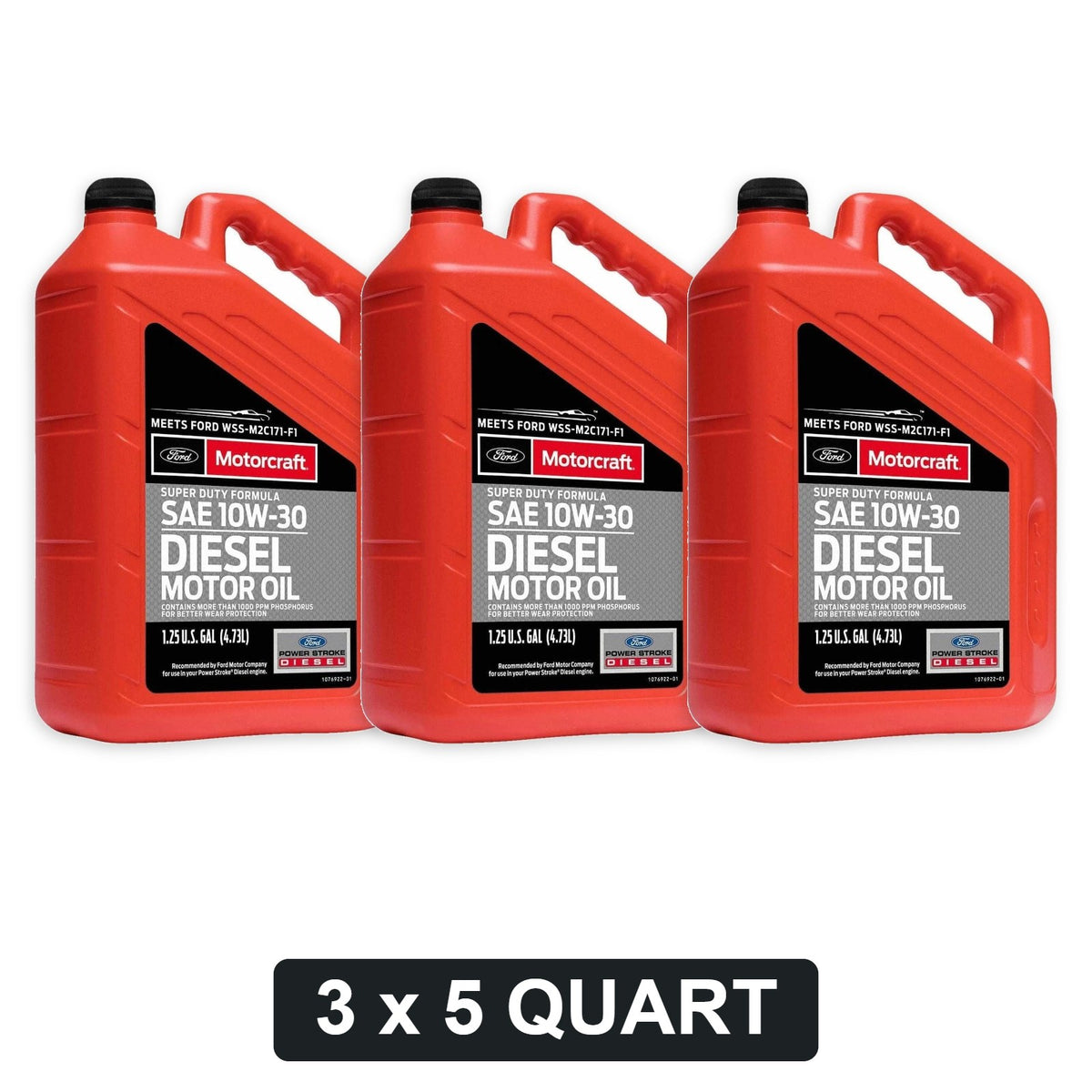 Motorcraft 10W-30 Super Duty Diesel Oil for 6.7L Power Stroke - 5 Quart Jug, 3-Pack (XO-10W30-5Q3SD)