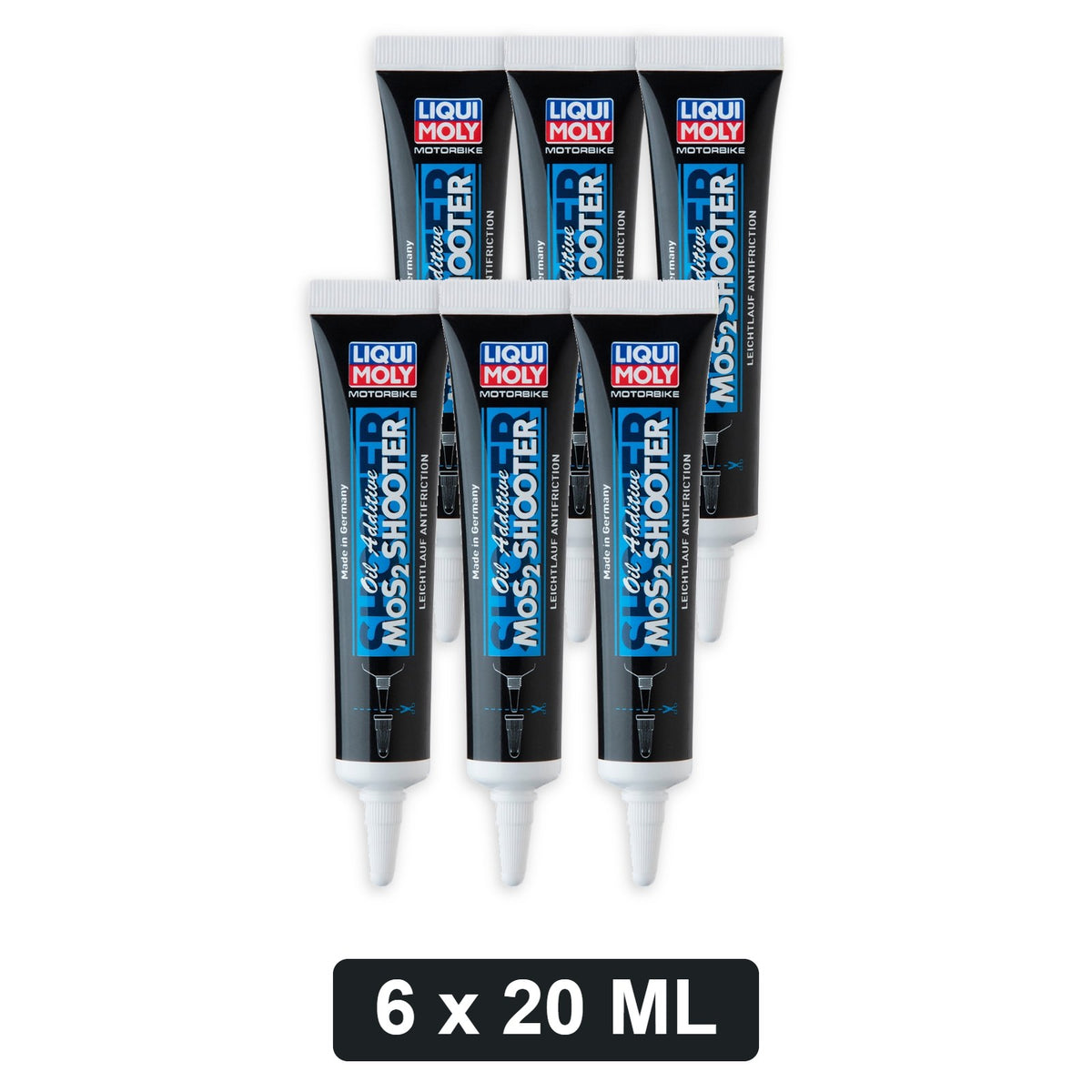 LIQUI MOLY Motorbike MoS2 Shooter Motorcycle Oil Additive - 20 ml, 6-Pack (20296)