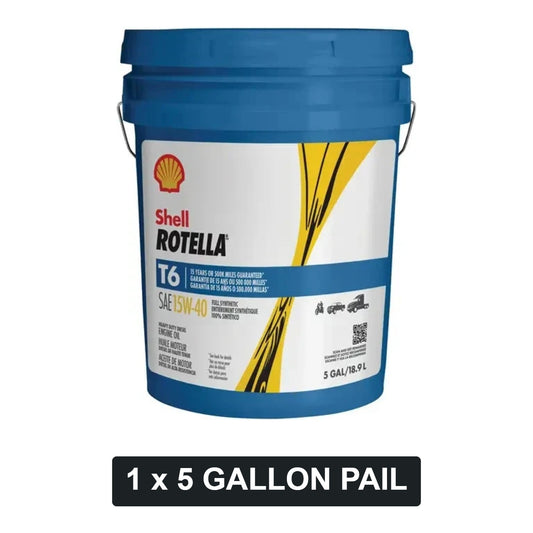 Shell Rotella T6 Full Synthetic 15W-40 diesel engine oil, 1 x 5 gallon pail