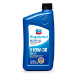 Chevron Supreme SAE 10W-30 motor oil, 1 quart bottle, API SQ, ILSAC GF-7A