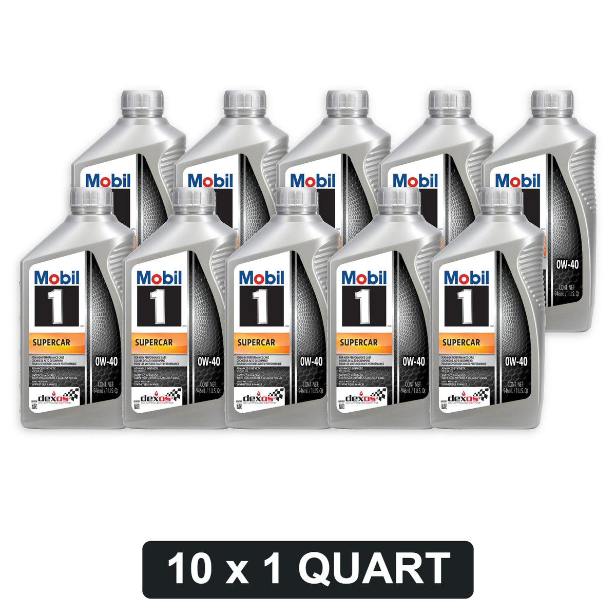 Mobil 1 Supercar 0W-40 full synthetic motor oil, 10 x 1 quart bottles
