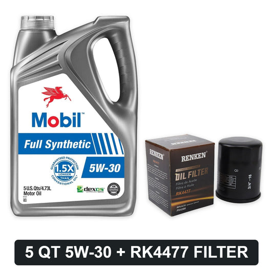 Oil change kit for 2002-2006 Toyota Camry 2.4L: Mobil 1 5W-30 5 quart and RENKEN RK4477 oil filter