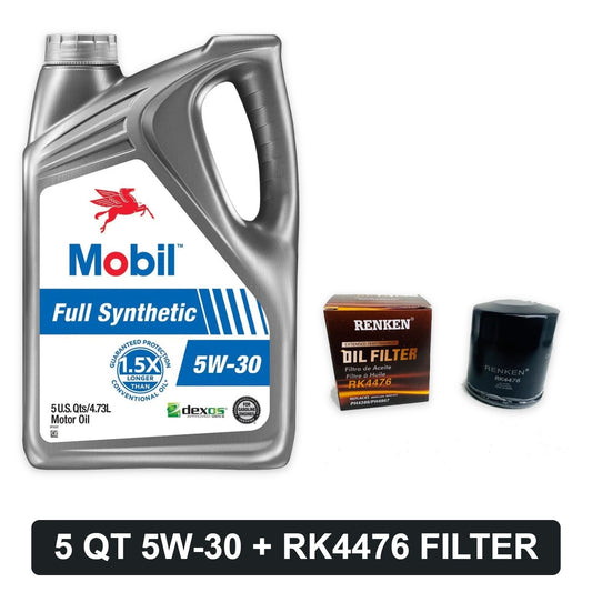 Oil change kit for 2003-2008 Toyota Corolla 1.8L: Mobil 1 5W-30 5 quart and RENKEN RK4476 oil filter