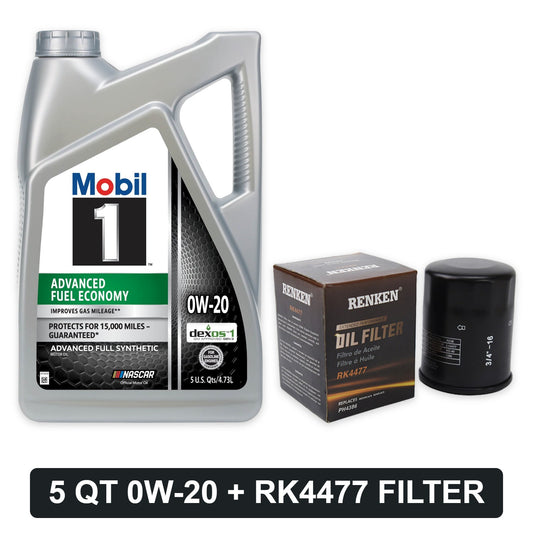 Oil change kit for 2007-2009 Toyota Camry 2.4L: Mobil 1 0W-20 5 quart and RENKEN RK4477 oil filter