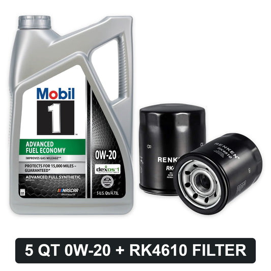 Oil change kit for 2013-2017 Honda Accord 2.4L: Mobil 1 0W-20 5 quart and RENKEN RK4610 oil filter