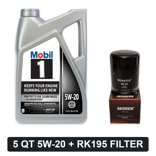 Oil change kit for 2002-2008 Ford Ranger 3.0L V6: Mobil 1 5W-20 5 quart and RENKEN RK195 oil filter