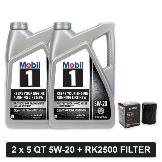 Oil change kit for 2011-2014 Ford Mustang GT 5.0L: Mobil 1 5W-20 2 x 5 quart and RENKEN RK2500 oil filter