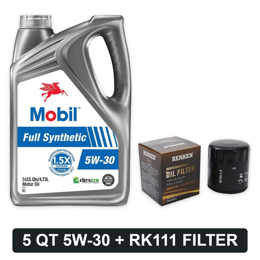 Oil change kit for 2002-2013 Silverado / Sierra 1500 4.3L V6: Mobil 1 5W-30 5 quart and RENKEN RK111 oil filter