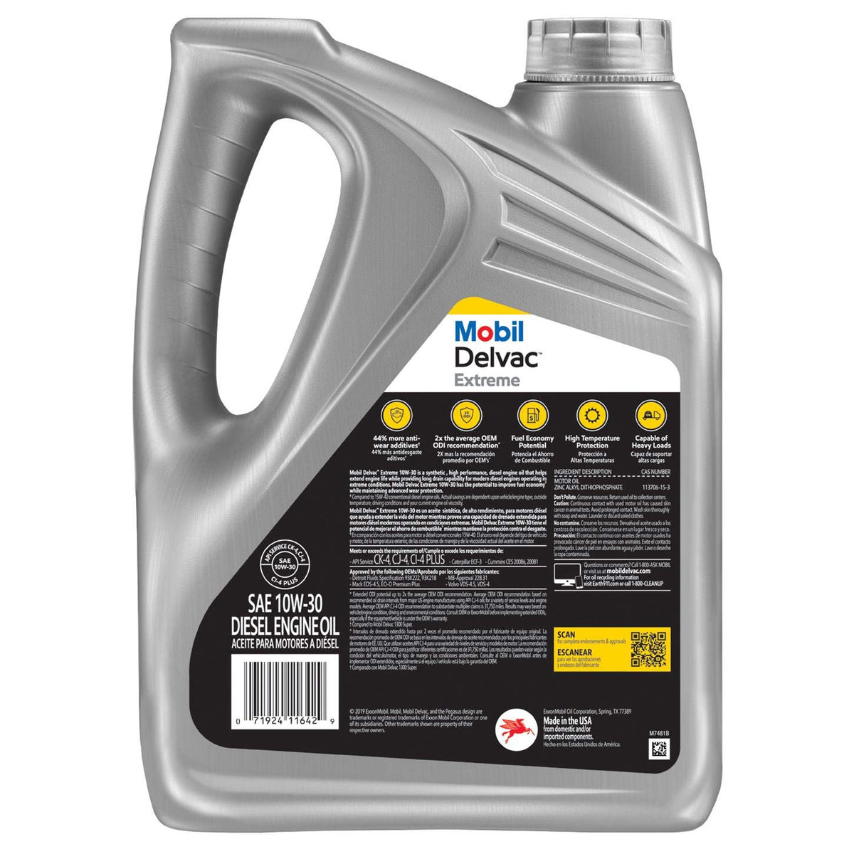 Mobil Delvac Extreme 10W-30 diesel oil, case of four, view 3