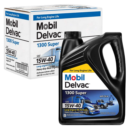 Mobil Delvac 1300 Super 15W-40 diesel oil, case of four 1 gallon jugs