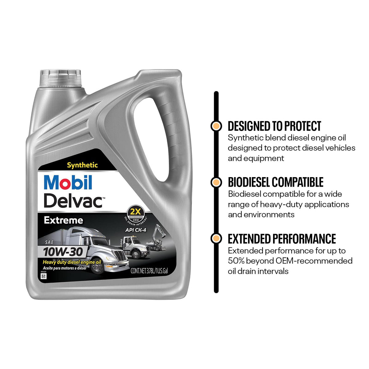 Mobil Delvac Extreme 10W-30 diesel oil, case of four, view 2