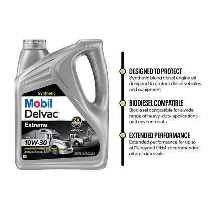 Mobil Delvac Extreme 10W-30 diesel oil, case of four, view 2