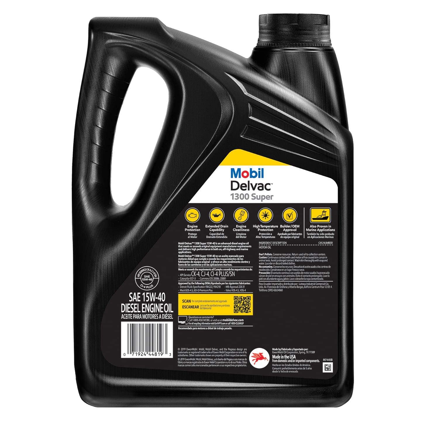 Mobil 1 122492 Delvac 1300 Super SAE 15W-40 Synthetic Blend Diesel Motor Oil, 1 Gallon x 4